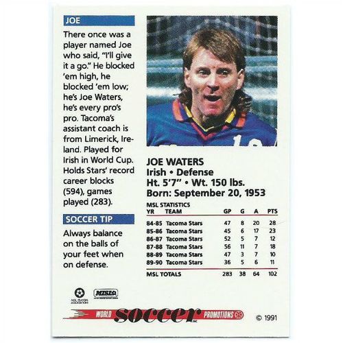 1991 Soccer Shots MSL - #086 - Joe Waters