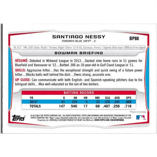 2014 Bowman Prospects - #BP88 - Santiago Nessy