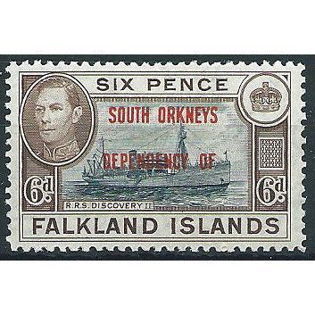 FID South Orkneys 1944 C6 6d Blue & Brown Light Mounted Mint ... .