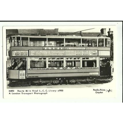 LONDON LCC Livery Tram Postcard (Pamlin M493)