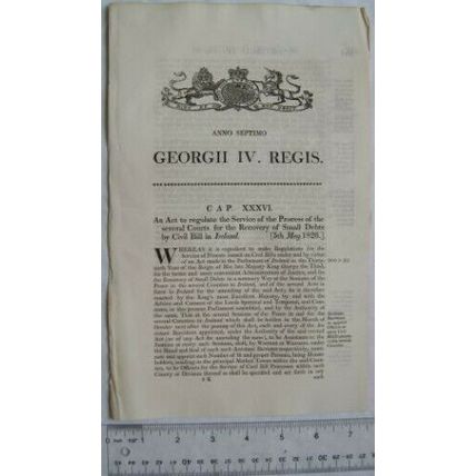 1826 Act of Parliament: recovery of small debts by Civil Bill, Ireland