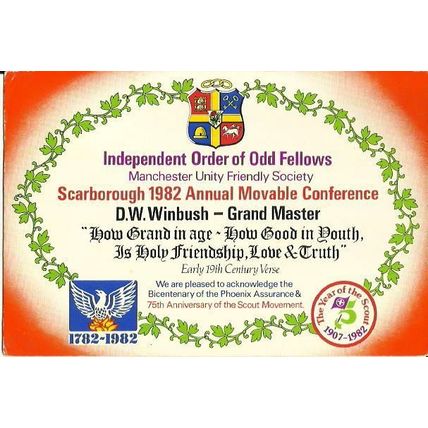 Advertising ODD FELLOWS Scarborough 1982 Conference Postcard (Odd Fellows)