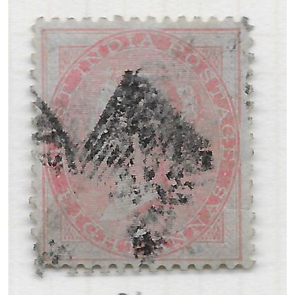 INDIA 1855 QV EIGHT ANNAS BLUE GLAZED PAPER DUPLEX CANCEL