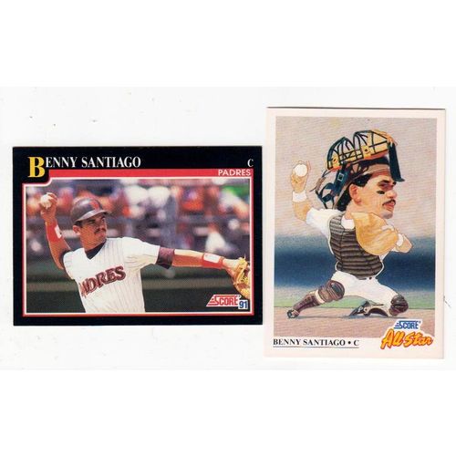 Two 1991 Score Benito Santiago cards #810, All Star #663 - Padres