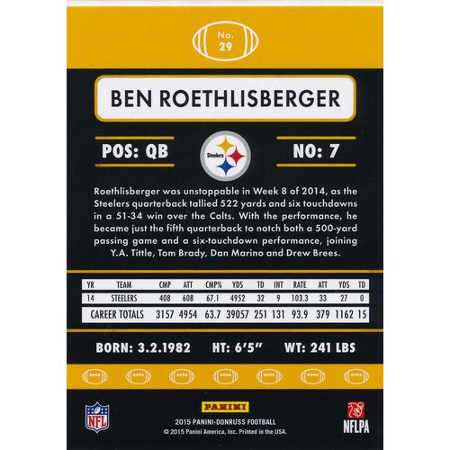 2015 Donruss Football 29 Ben Roethlisberger Pittsburgh Steelers