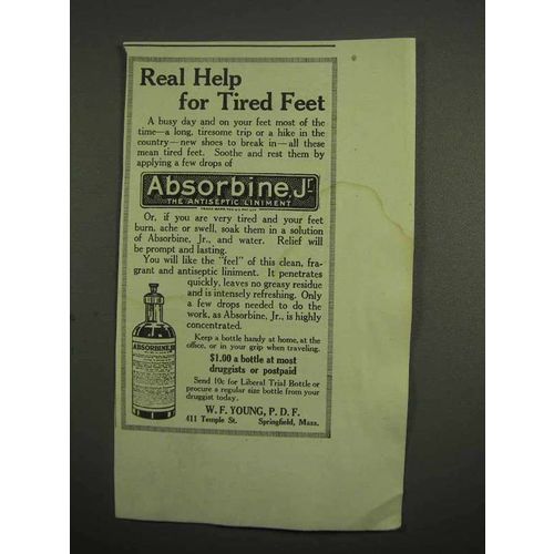 1917 Absorbine, Jr Liniment Ad - Help for Tired Feet
