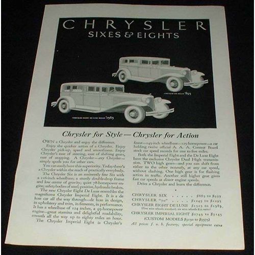 1931 Chrysler 6 Sedan, Eight DeLuxe Sedan Ad!