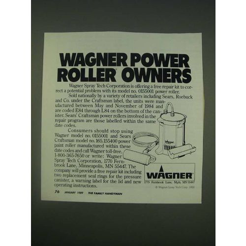 1989 Wagner Spray Tech Corporation Ad - Wagner Power Roller Owners
