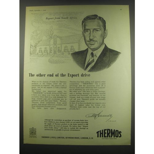 1949 Thermos Products Ad - Report from South Africa The other end