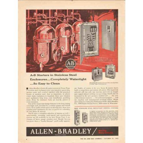 ALLEN-BRADLEY COMPANY 1962 motor starters stainless steel vintage ad