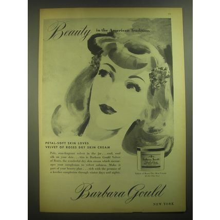 1945 Barbara Gould Velvet of Roses Dry Skin Cream Ad - in American Tradition