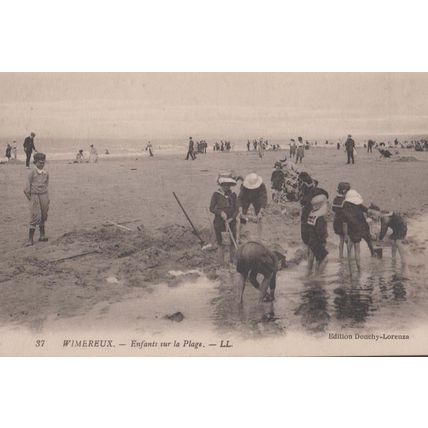 Wimereux Children Playing In Mud Fishing Plage Beach Antique French Postcard