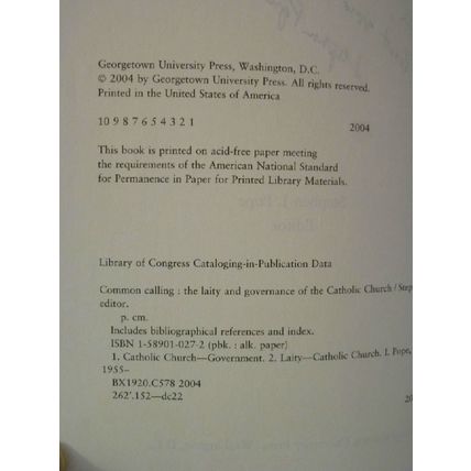 SIGNED COMMON CALLING THE LAITY & GOVERNANCE OF CATHOLIC CHURCH STEPHEN POPE