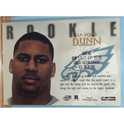 1996 Skybox Premium JASON DUNN (E. Kentucky/Eagles) Rookie cards #192