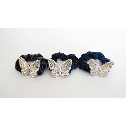 Butterfly blue gray teal hair tie pony tail holder scrunchie with crystals