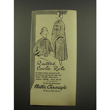 1955 Hattie Carnegie Robe and Bed Jacket Advertisement