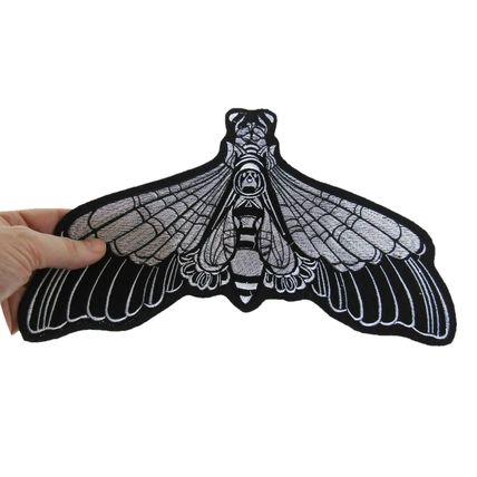 Large Moth Iron on Patch Embroidered Sew Black and White 30cm x 15cm P613