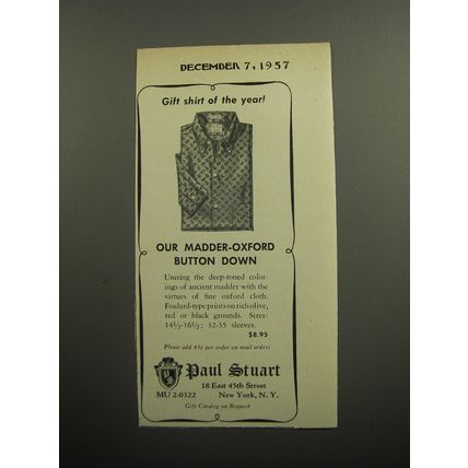 1957 Paul Stuart Shirts Ad - Gift shirt of the year!