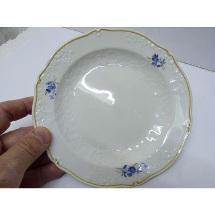 Antique Marked Meissen Scalloped Plate #3705 Blue Flowers & Gold Border, D 7"