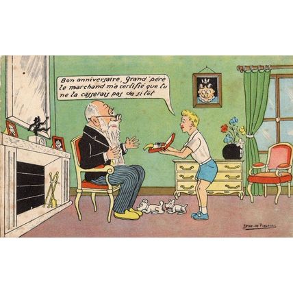 Joke Birthday Present In A Box French Antique Grandfather Old Comic Postcard