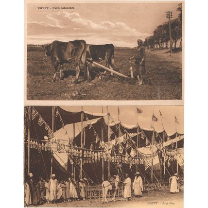 Egypt Arab Fete Farm Labourers 2x Antique Rare Postcard