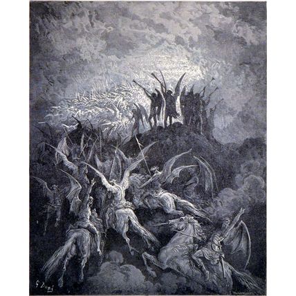 REBEL ANGELS SUMMONED TO THE CONCLAVE 1885 John Milton ANTIQUE ENGRAVING