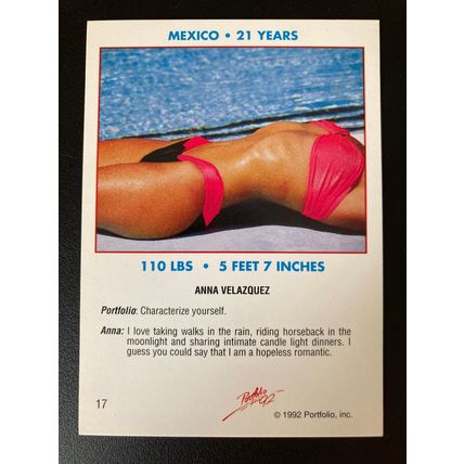 Portfolio '92 International Swimsuit Base trading card # 17 Anna Velazquez (A)