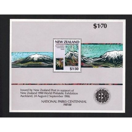 NZ New Zealand - 1990 World Philatelic Exhibition Auckland Sheet National Parks