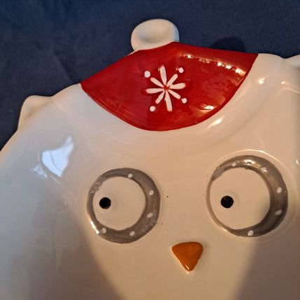 3 Christmas Nauvoo House OWL BOWLS & SALT PEPPER Shaker Set Cereal Dishes Cerami