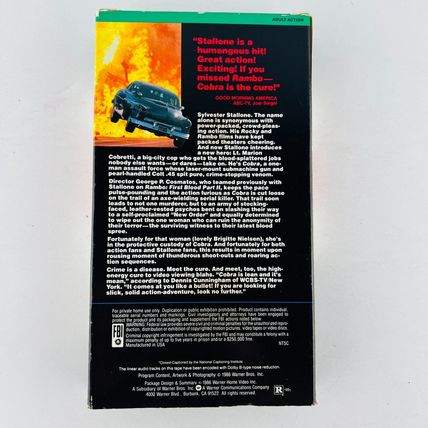 Cobra VHS Video Tape Sylvester Stallone, Brigitte Nielsen