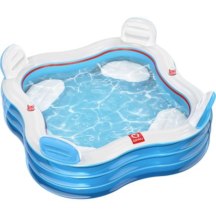QPAU Inflatable Swimming Pool, Full-Sized Blow up Pools with Seats and Backrests