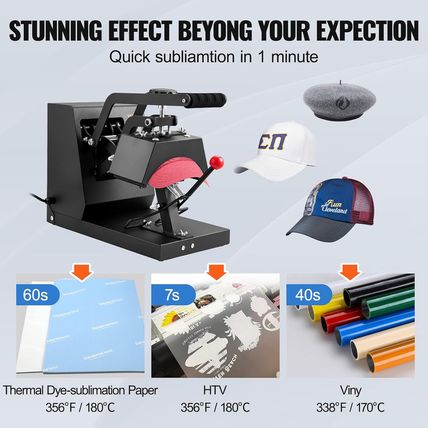VEVOR 4-In-1 Heat Press Machine for Hats with 6X3Inches Curved Teflon-Coated Hea