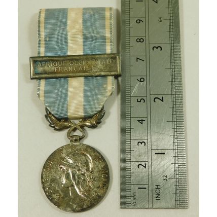 Solid Silver French Military Colonial Medal + Afrique Occidentale Francaise Bar