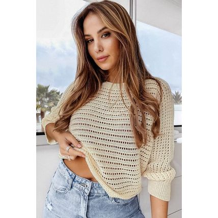 Apricot Open Knit Bracelet Sleeve Sweater