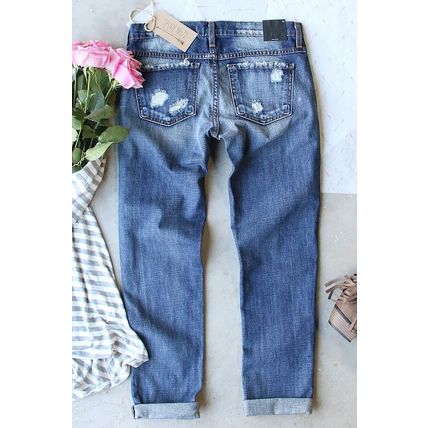 Sky Blue Valentines Day Heart Patchwork Distressed Jeans