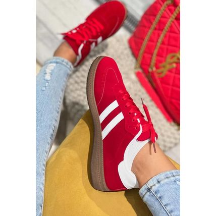 Fiery Red Vintage Striped Patchwork Lace-up Flat Shoes