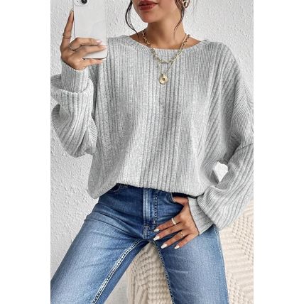 Light Grey Textured Crossover Backless Knit Long Sleeve Top
