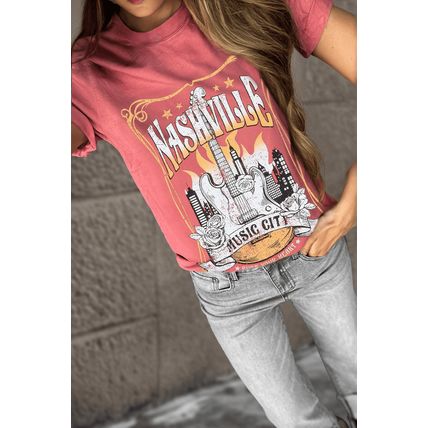 Mineral Red Nashville Music City Graphic Retro Fashion Tee