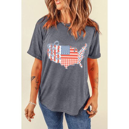 Gray American Flag Bow Map Graphic Tee