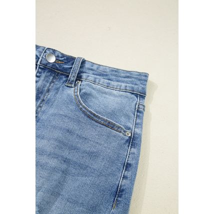 Myosotis Irregular Distressed Bottom Denim Midi Skirt