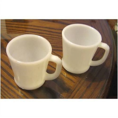 2 FIRE-KING ANCHOR HOCKING PURE WHITE MILK-GLASS USA COFFEE TEA MUGS CUPS