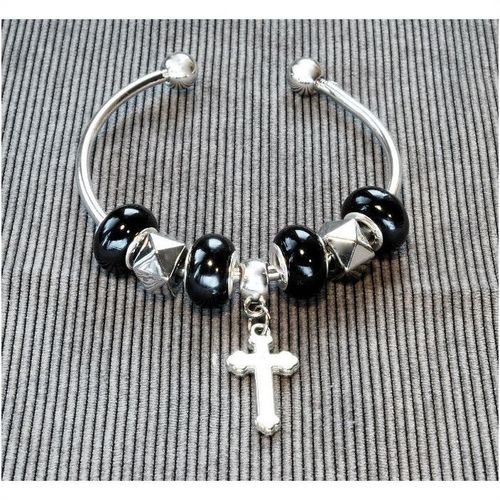 Cross Charm European Beads Silver Plated Bracelet Bangle Jewellery 1885
