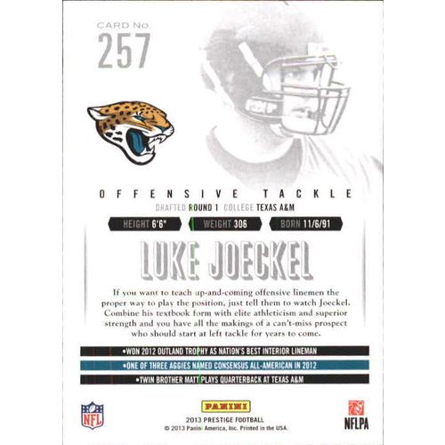 2013 Panini Prestige Football Luke Joeckel ROOKIE