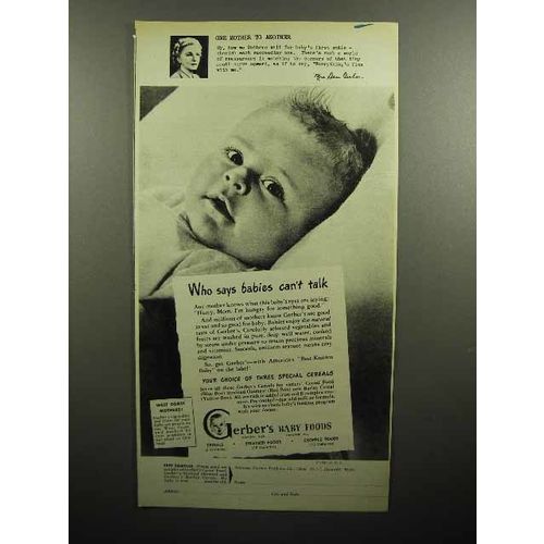 1947 Gerber's Baby Food Ad - Who Says Babies Can't Talk
