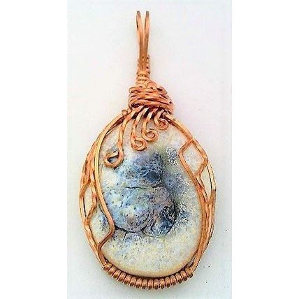 Blue Glaze Porcelain Copper Wire Wrap Pendant 1