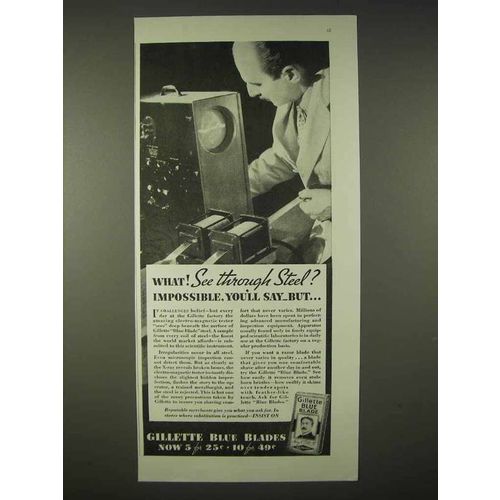1935 Gillette Blue Blades Razor Ad - See Through Steel