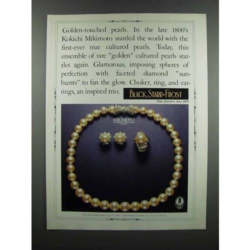 1983 Black Starr & Frost Mikimoto Golden Pearls Ad