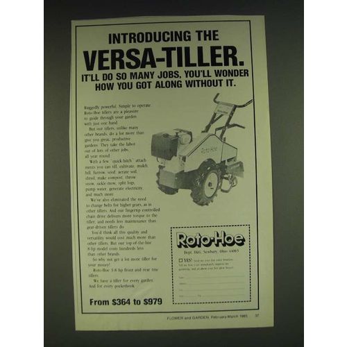 1985 Roto-hoe Versa-Tiller Ad - Introducing the Versa-Tiller. It'll do so many