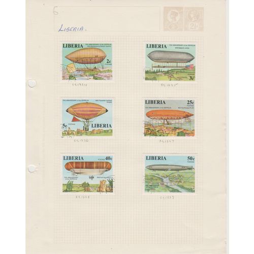 Liberia page of 6 large pictorials with airships set