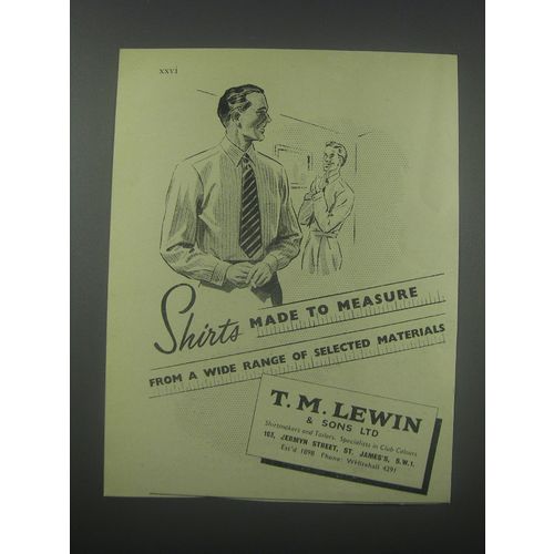 1954 T.M. Lewin Shirts Ad - Shirts made to measure from a wide range